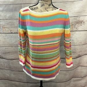 LRL Lauren Ralph Lauren Sweater Pastel Stripes 100% Cotton 3/4 Sleeves Small